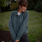Imogene Oversized Wool Henley in Aqua Slate Made to Order