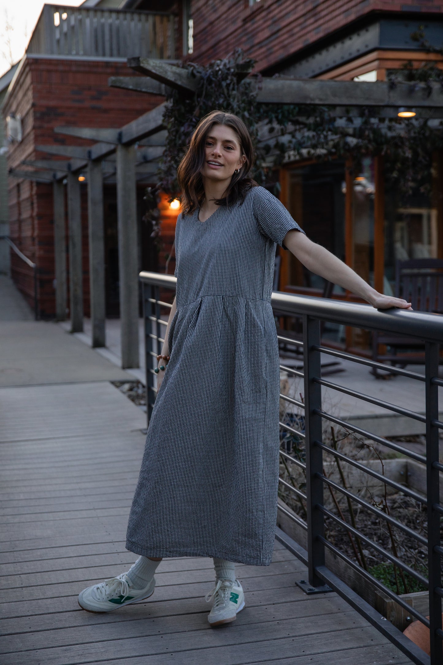 Eloise Handwoven Cotton Dress in Black and White Gingham - L Left