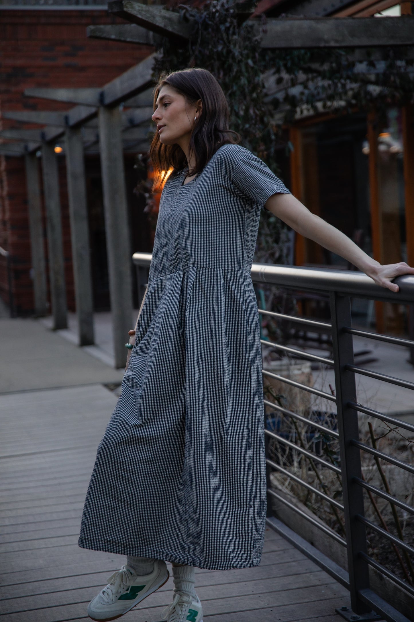 Eloise Handwoven Cotton Dress in Black and White Gingham - L Left