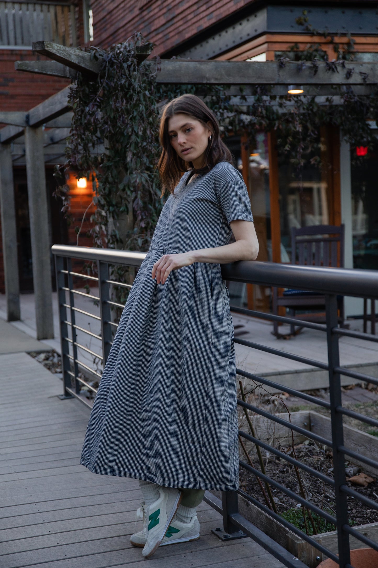 Eloise Handwoven Cotton Dress in Black and White Gingham - L Left