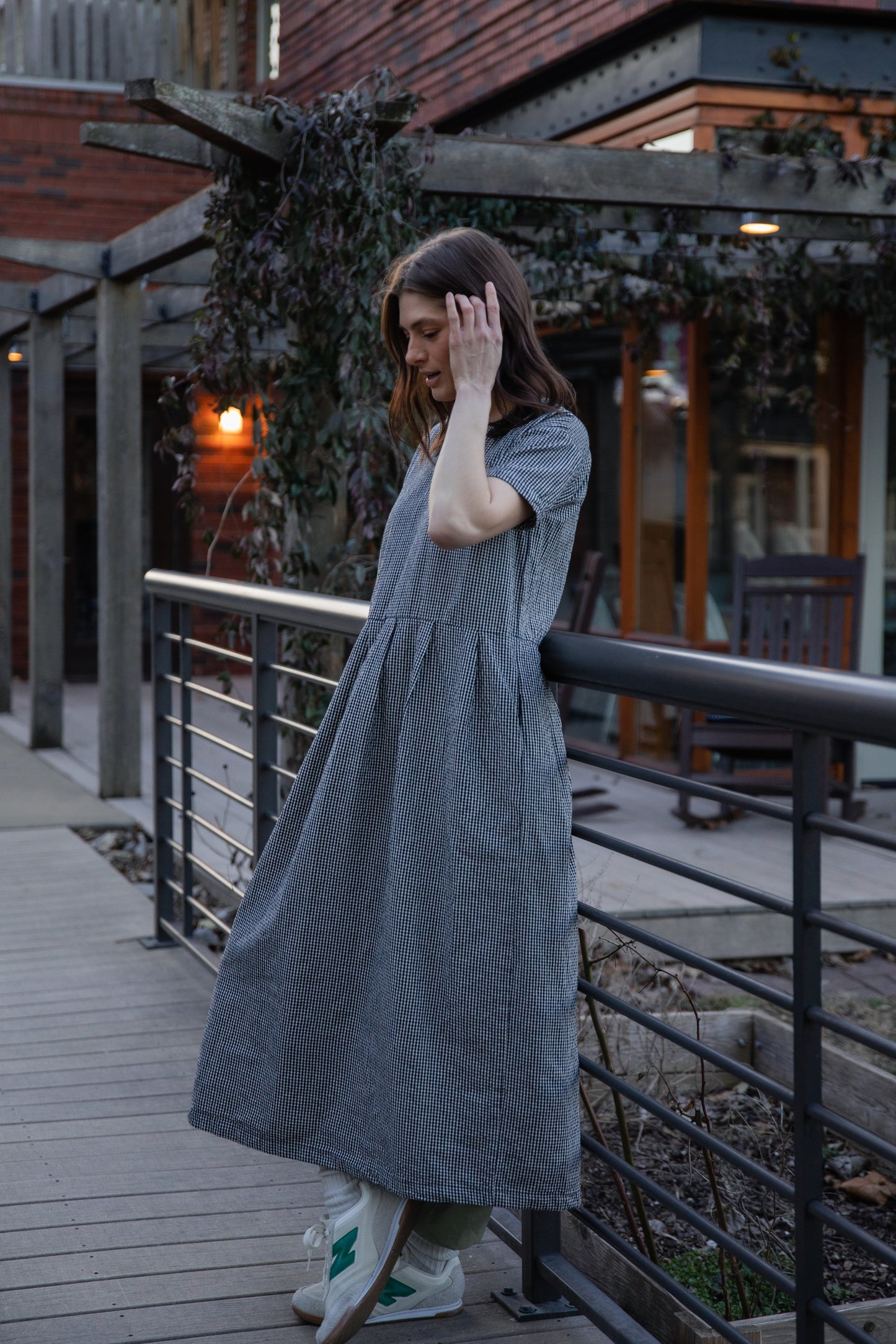 Eloise Handwoven Cotton Dress in Black and White Gingham - L Left