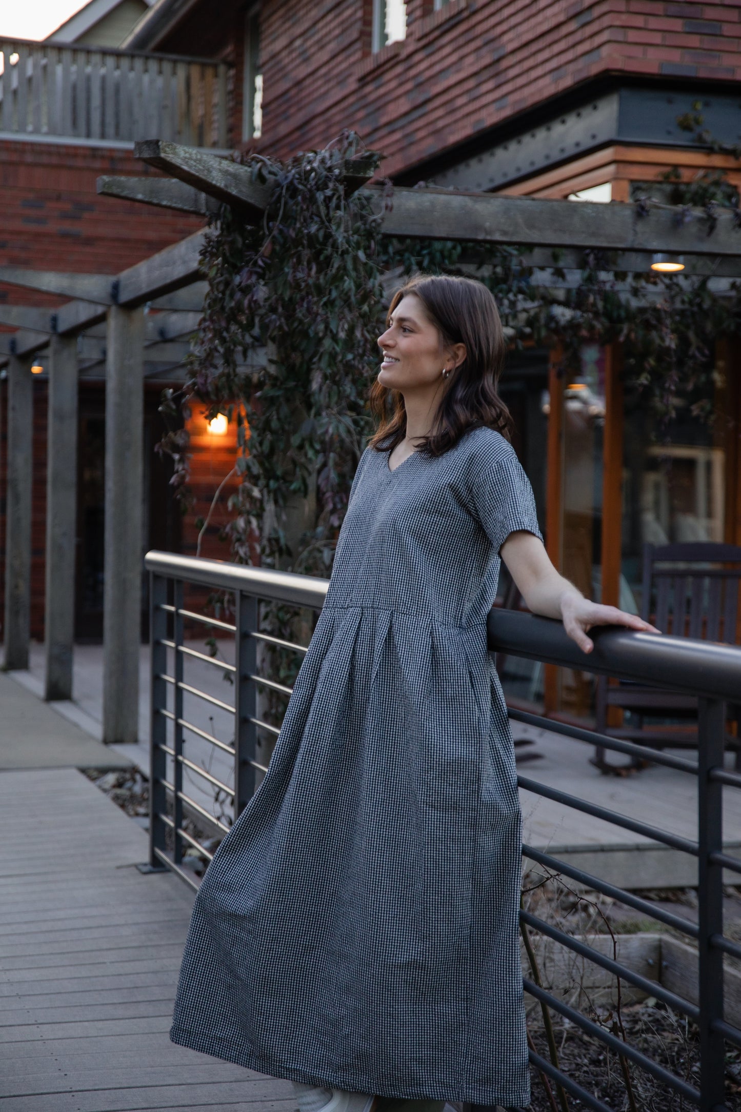 Eloise Handwoven Cotton Dress in Black and White Gingham - L Left