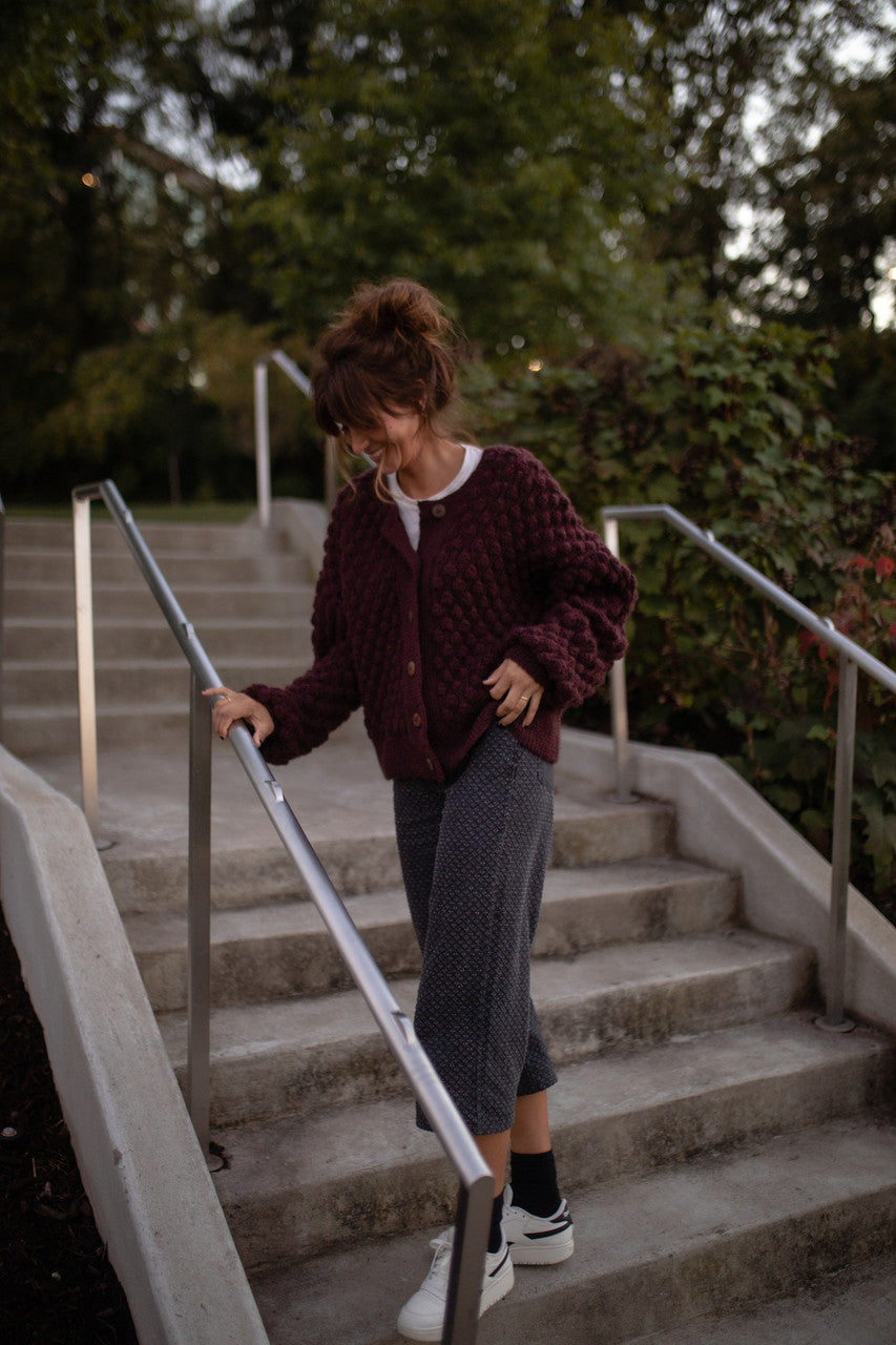 Quinn Wool Cardigan in Plum - M Left