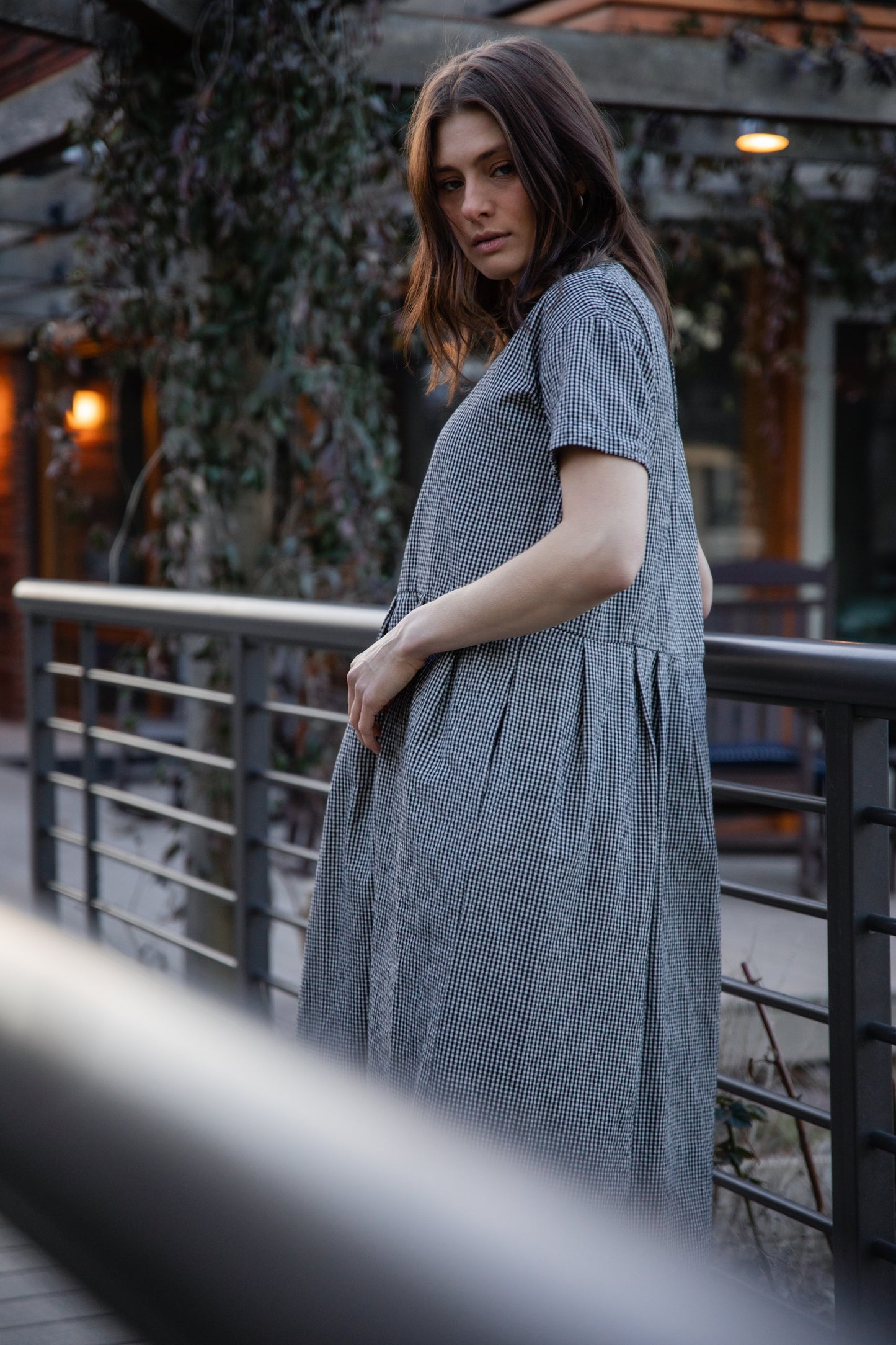 Eloise Handwoven Cotton Dress in Black and White Gingham - L Left