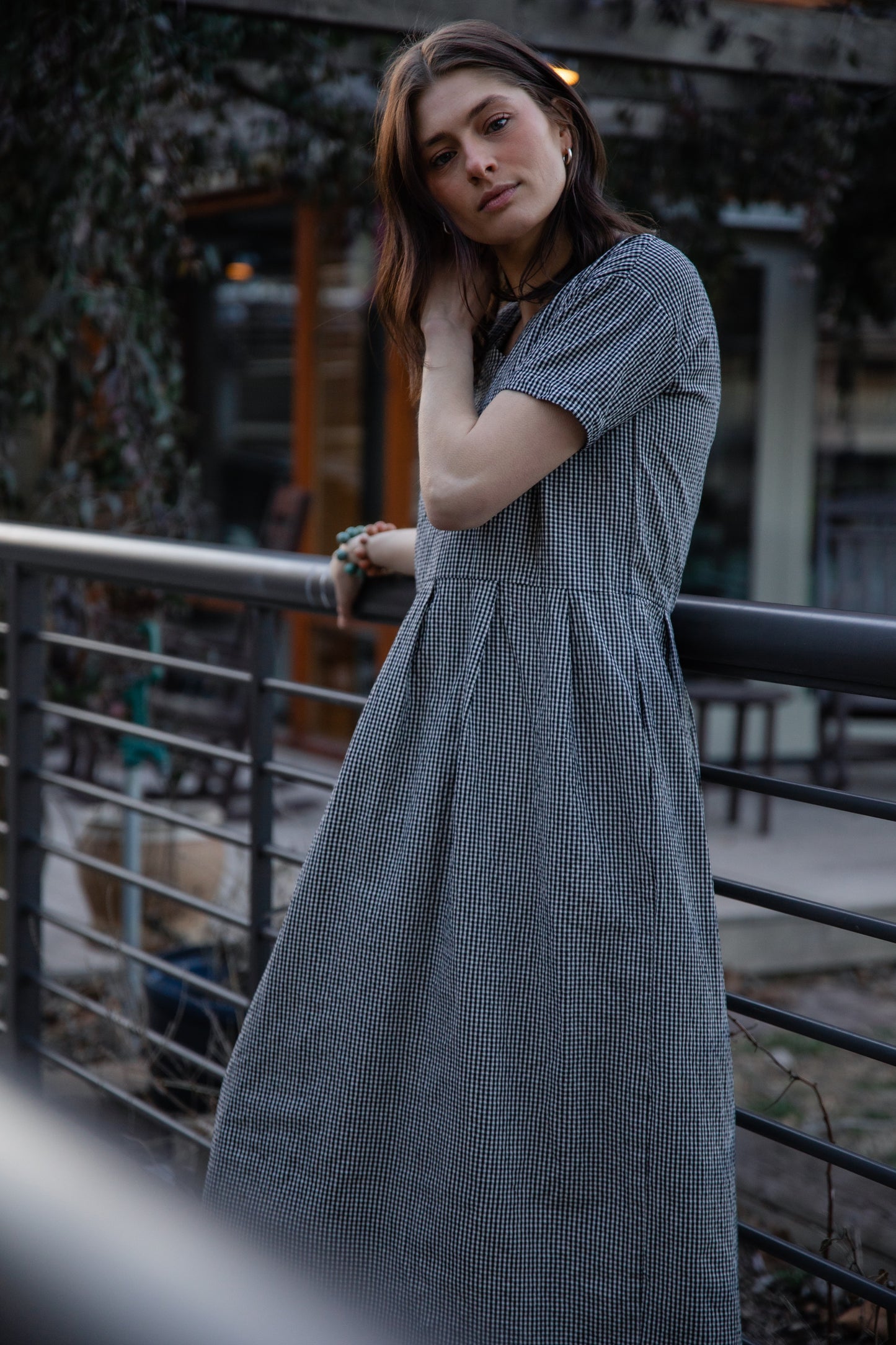 Eloise Handwoven Cotton Dress in Black and White Gingham - L Left