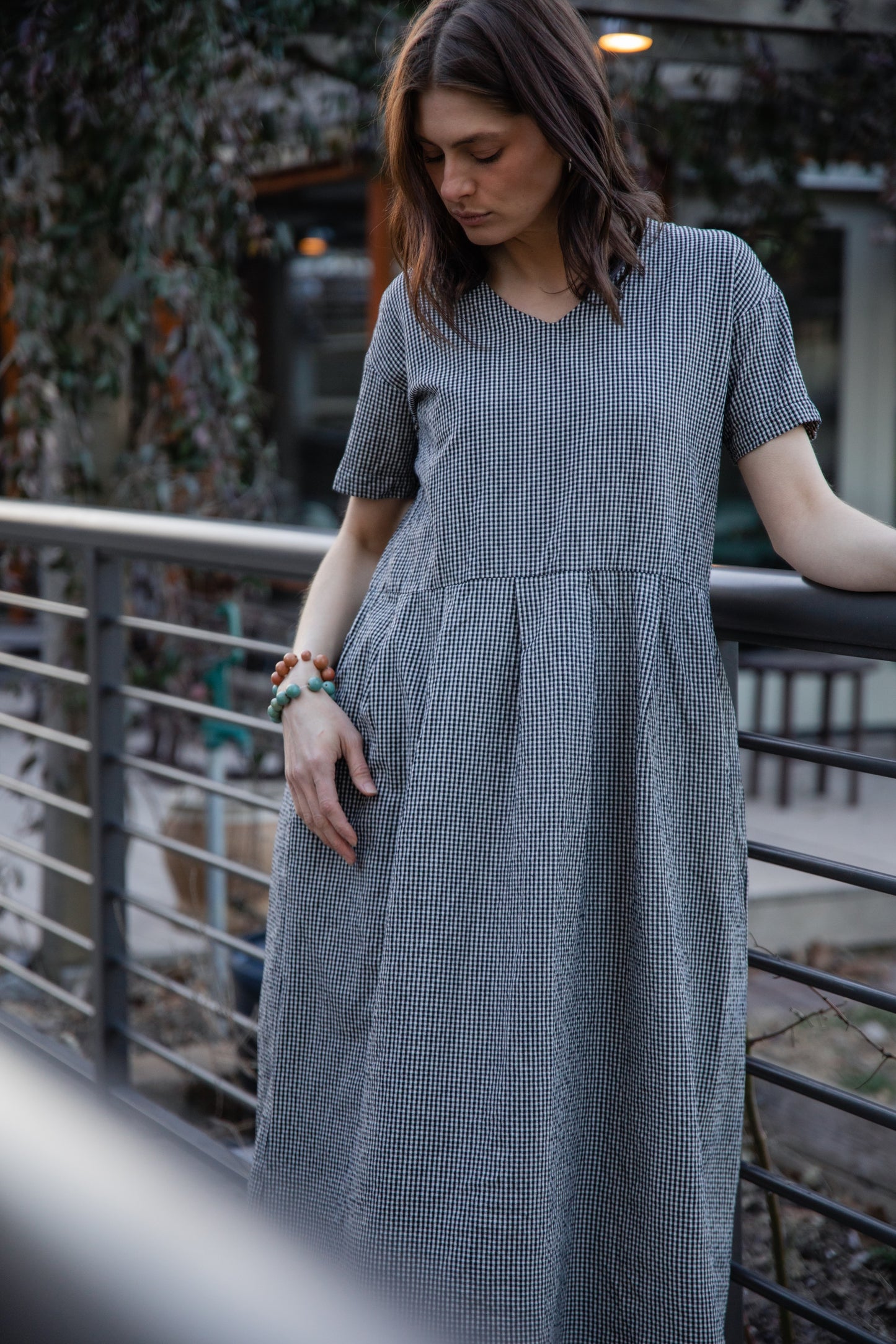 Eloise Handwoven Cotton Dress in Black and White Gingham - L Left