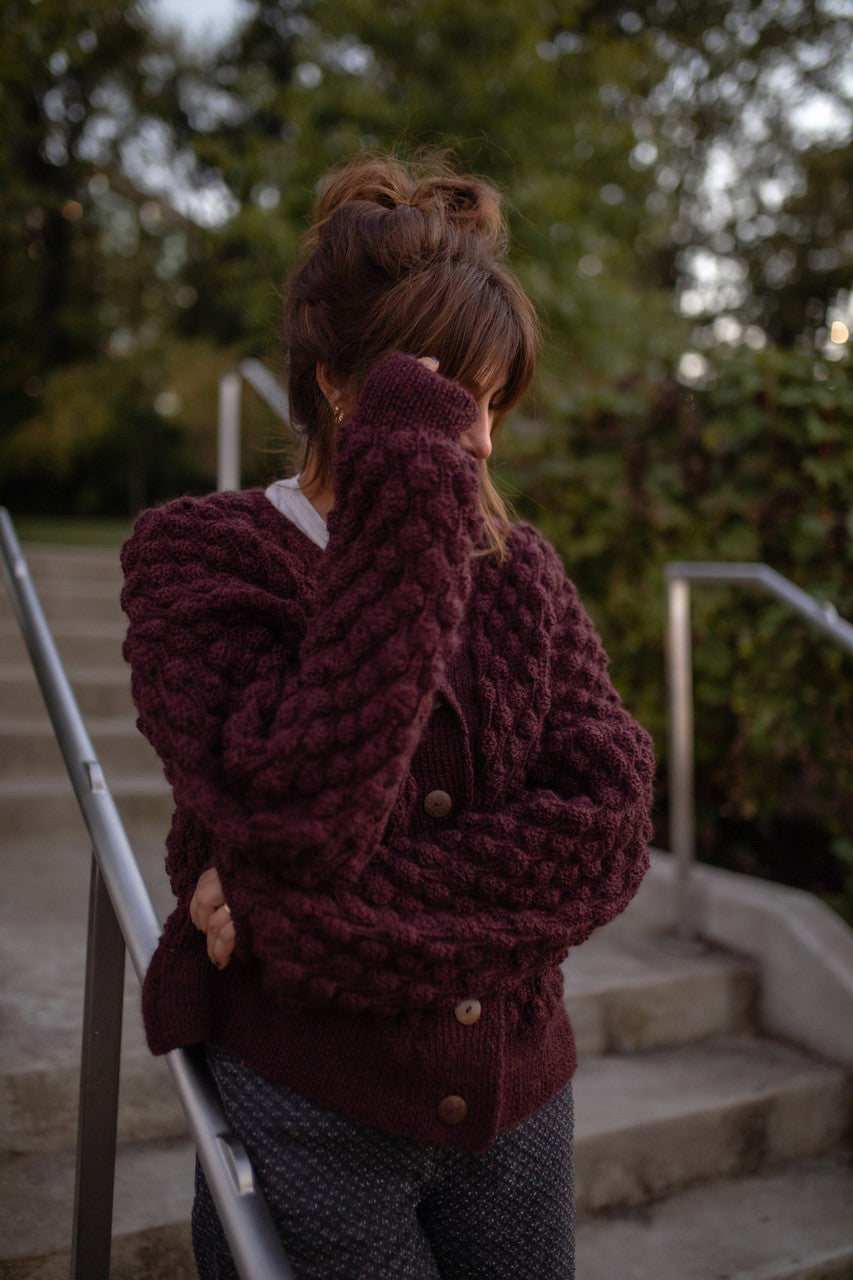 Quinn Wool Cardigan in Plum - M Left