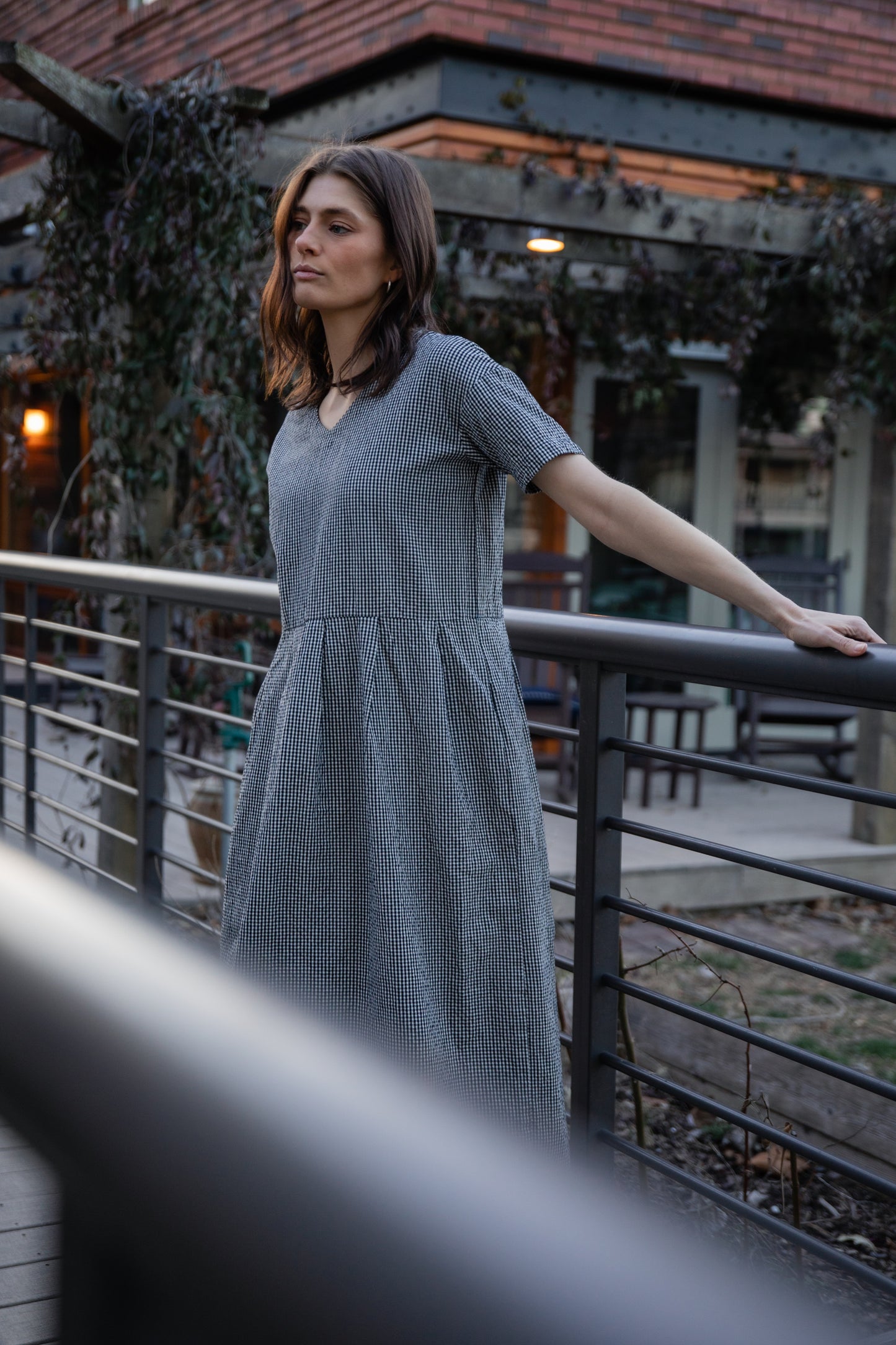 Eloise Handwoven Cotton Dress in Black and White Gingham - L Left