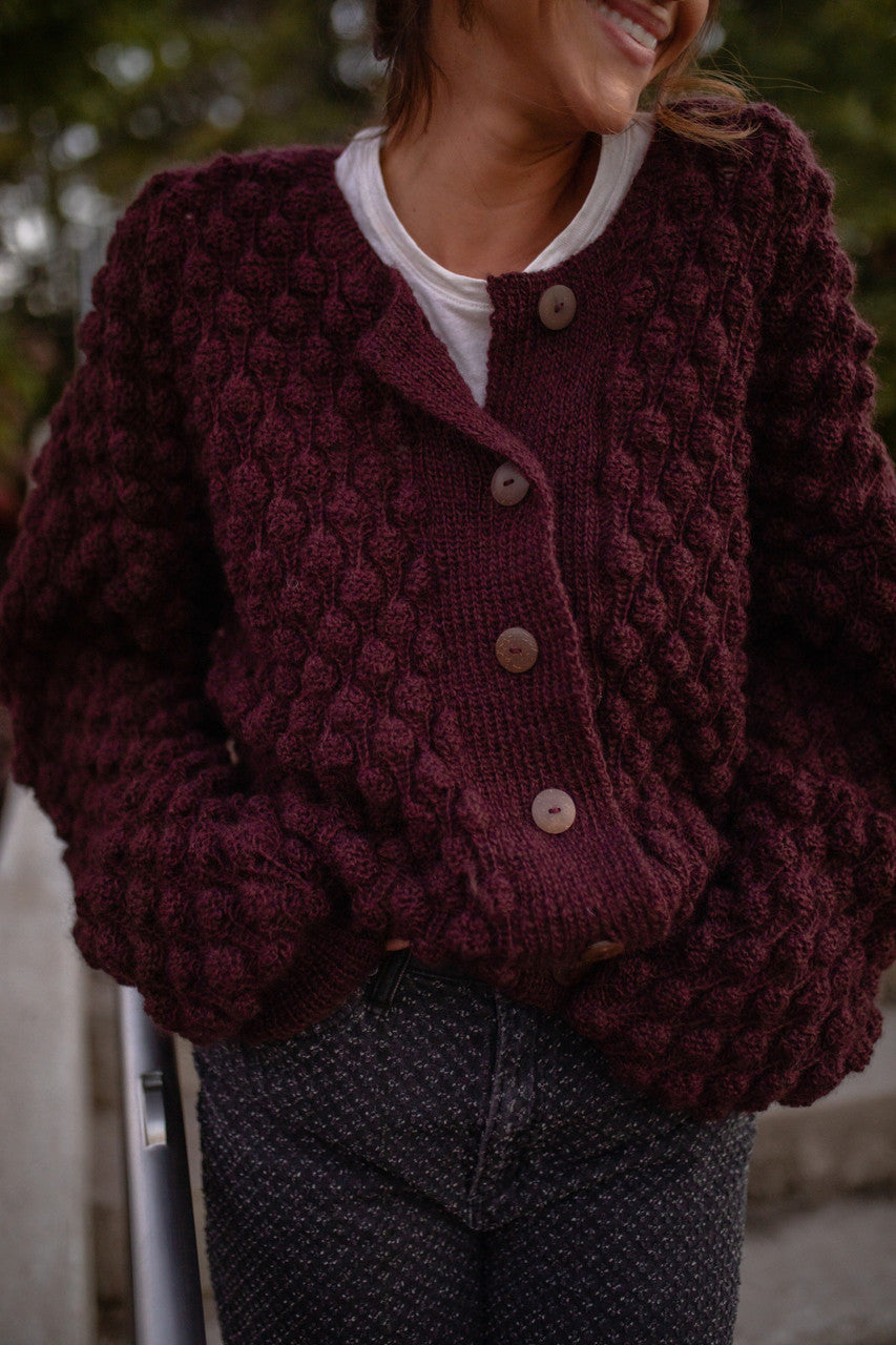 Quinn Wool Cardigan in Plum - M Left