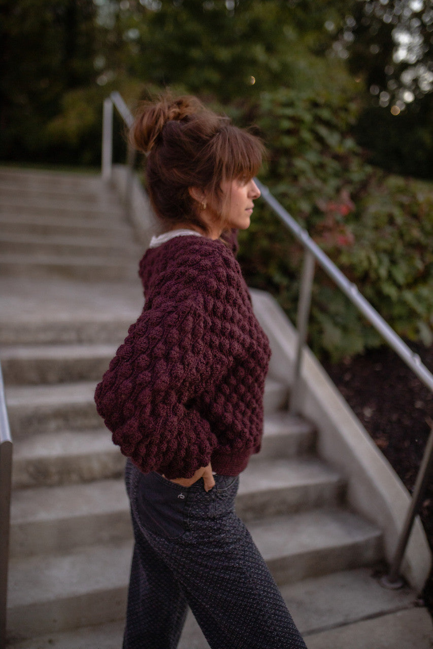 Quinn Wool Cardigan in Plum - M Left