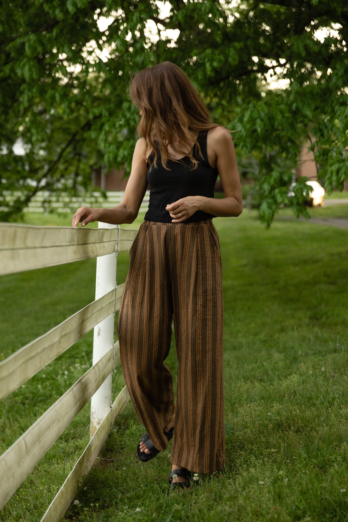 Katie Handwoven Cotton Pants in Brown and Mustard Stripe Made to Order