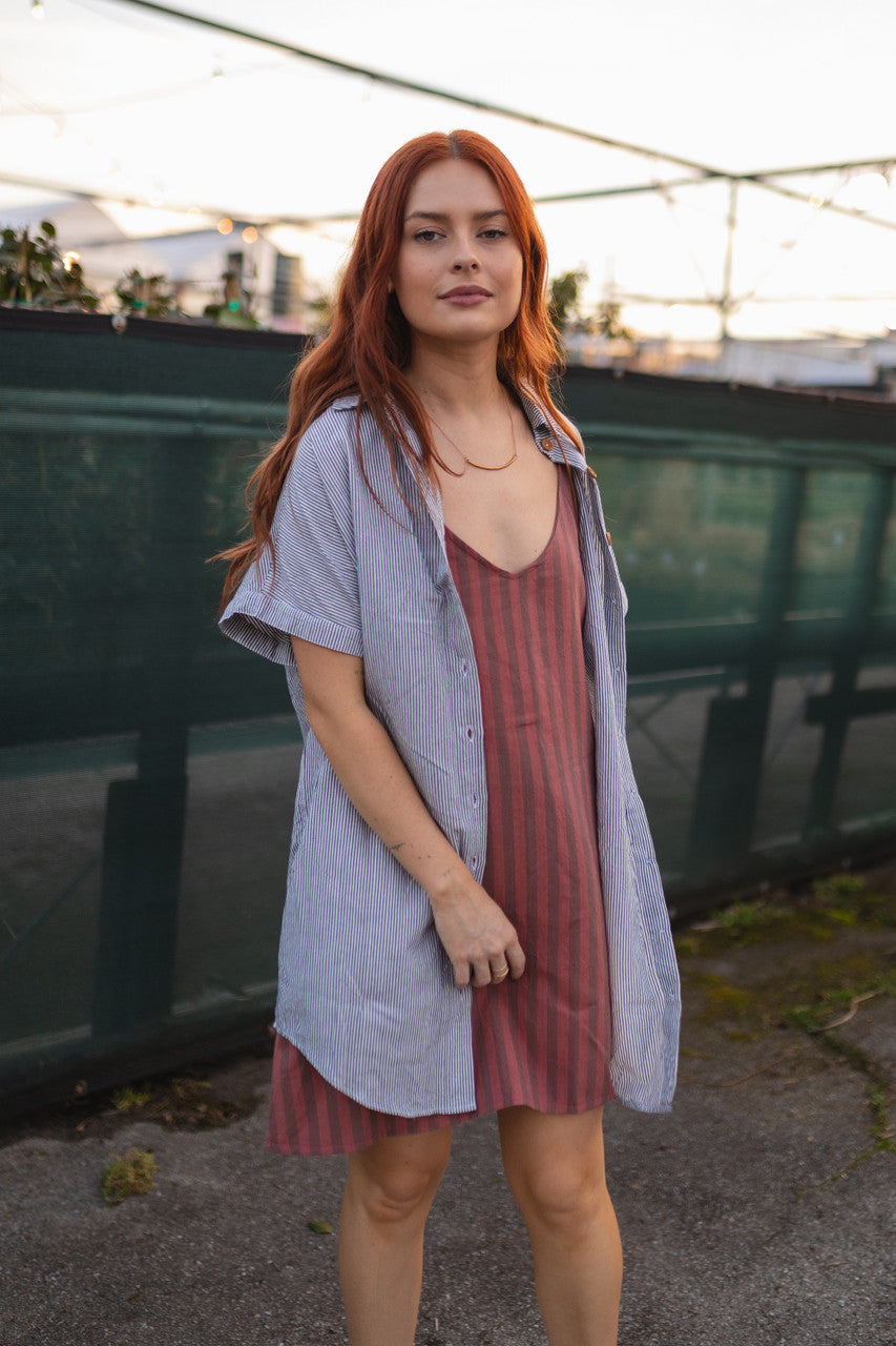 Ruthi Handwoven Cotton Dress in Mauve Stripe  - Pre-Order 2/30