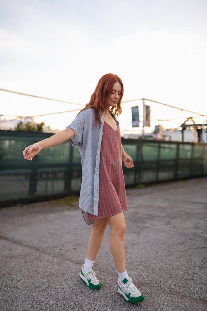 Ruthi Handwoven Cotton Dress in Mauve Stripe  - Pre-Order 2/30