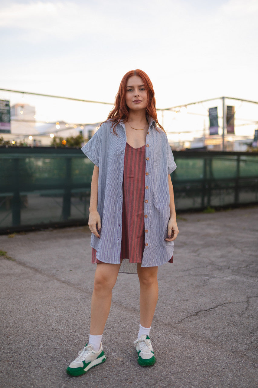 Ruthi Handwoven Cotton Dress in Mauve Stripe  - Pre-Order 2/30