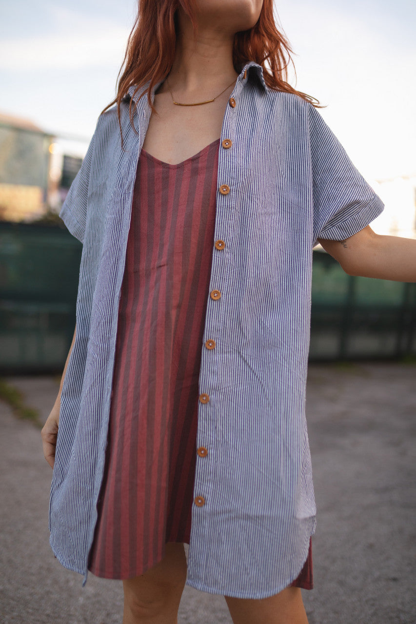 Ruthi Handwoven Cotton Dress in Mauve Stripe  - Pre-Order 2/30