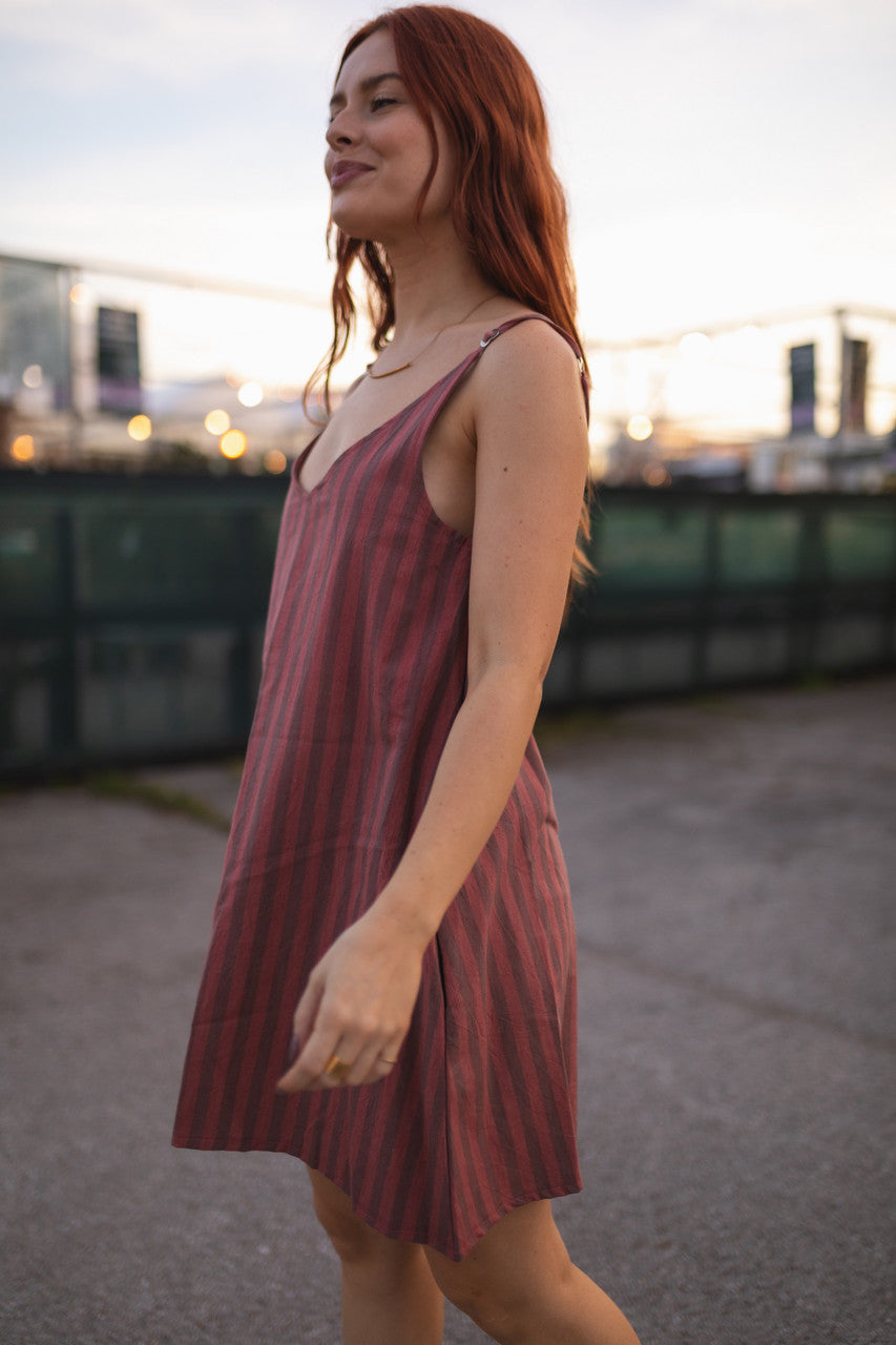 Ruthi Handwoven Cotton Dress in Mauve Stripe  - Pre-Order 2/30