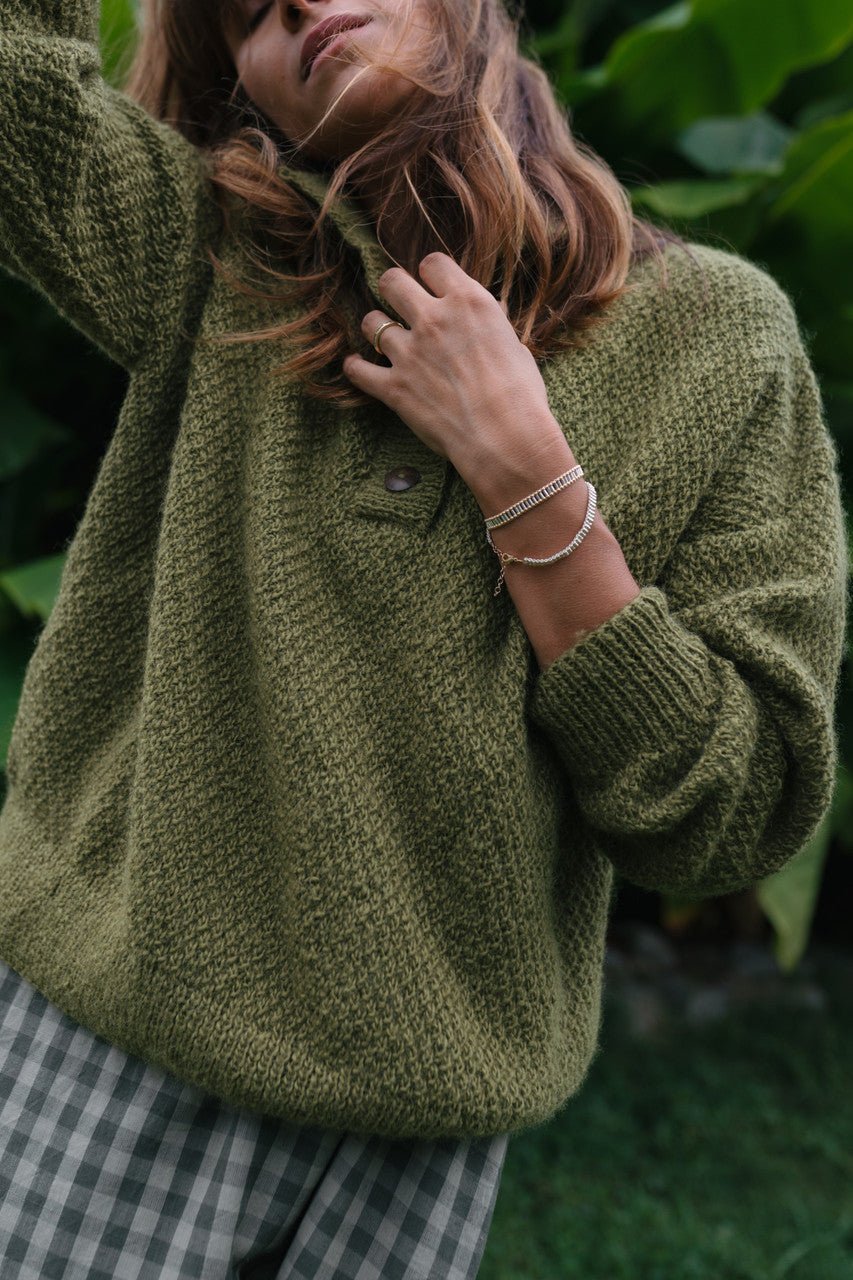 Imogene Oversized Wool Henley in Moss - Pre-Order 2/30