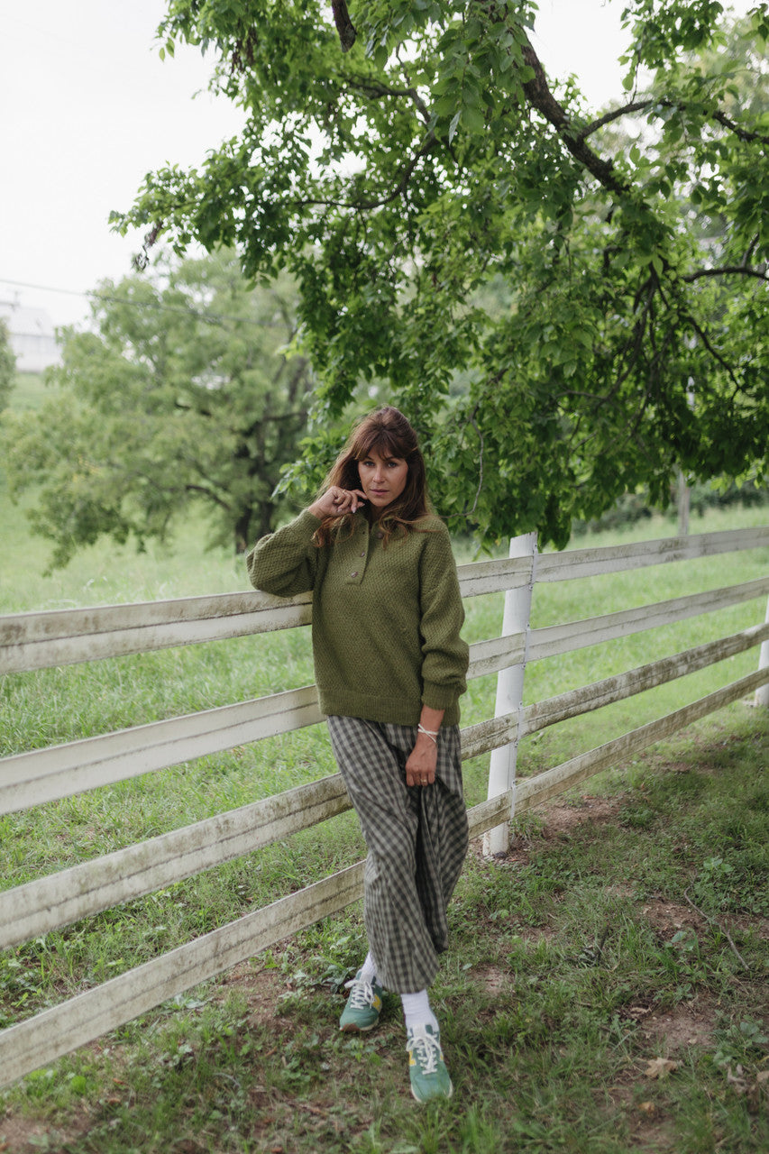 Imogene Oversized Wool Henley in Moss - Pre-Order 2/30