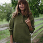 Imogene Oversized Wool Henley in Moss Made to Order