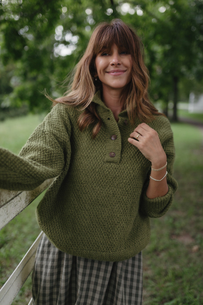 Imogene Oversized Wool Henley in Moss - Pre-Order 2/30