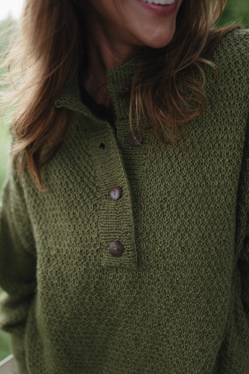 Imogene Oversized Wool Henley in Moss - Pre-Order 2/30