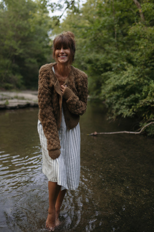 Quinn Wool Cardigan in Light Brown