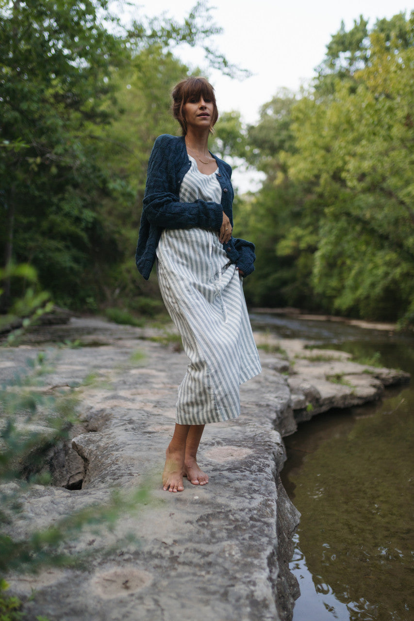 Linen Skirt Set in Green and White Stripe - Pre-Order 2/30