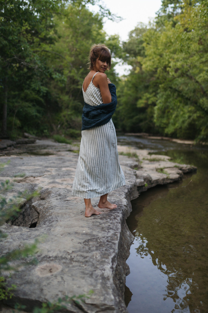 Linen Skirt Set in Green and White Stripe - Pre-Order 2/30