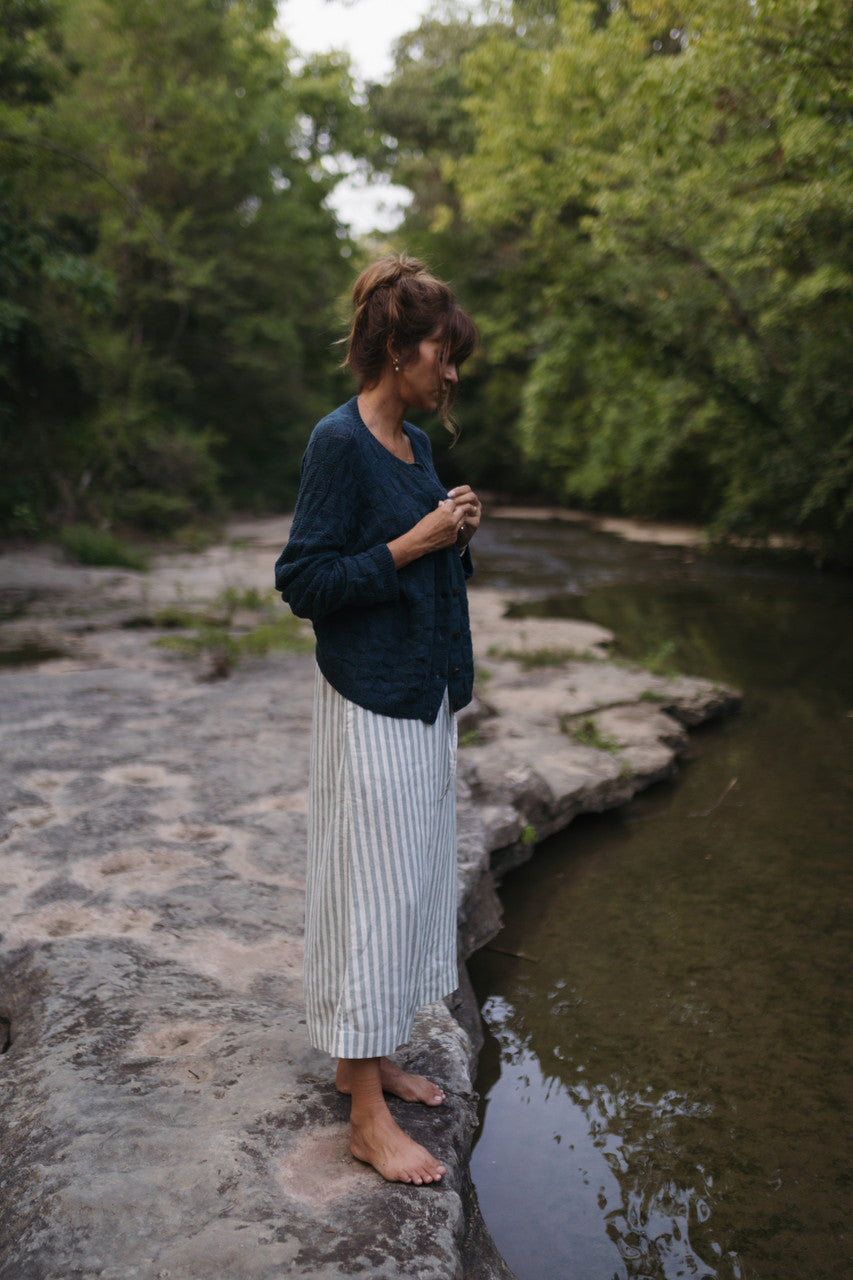 Linen Skirt Set in Green and White Stripe - Pre-Order 2/30