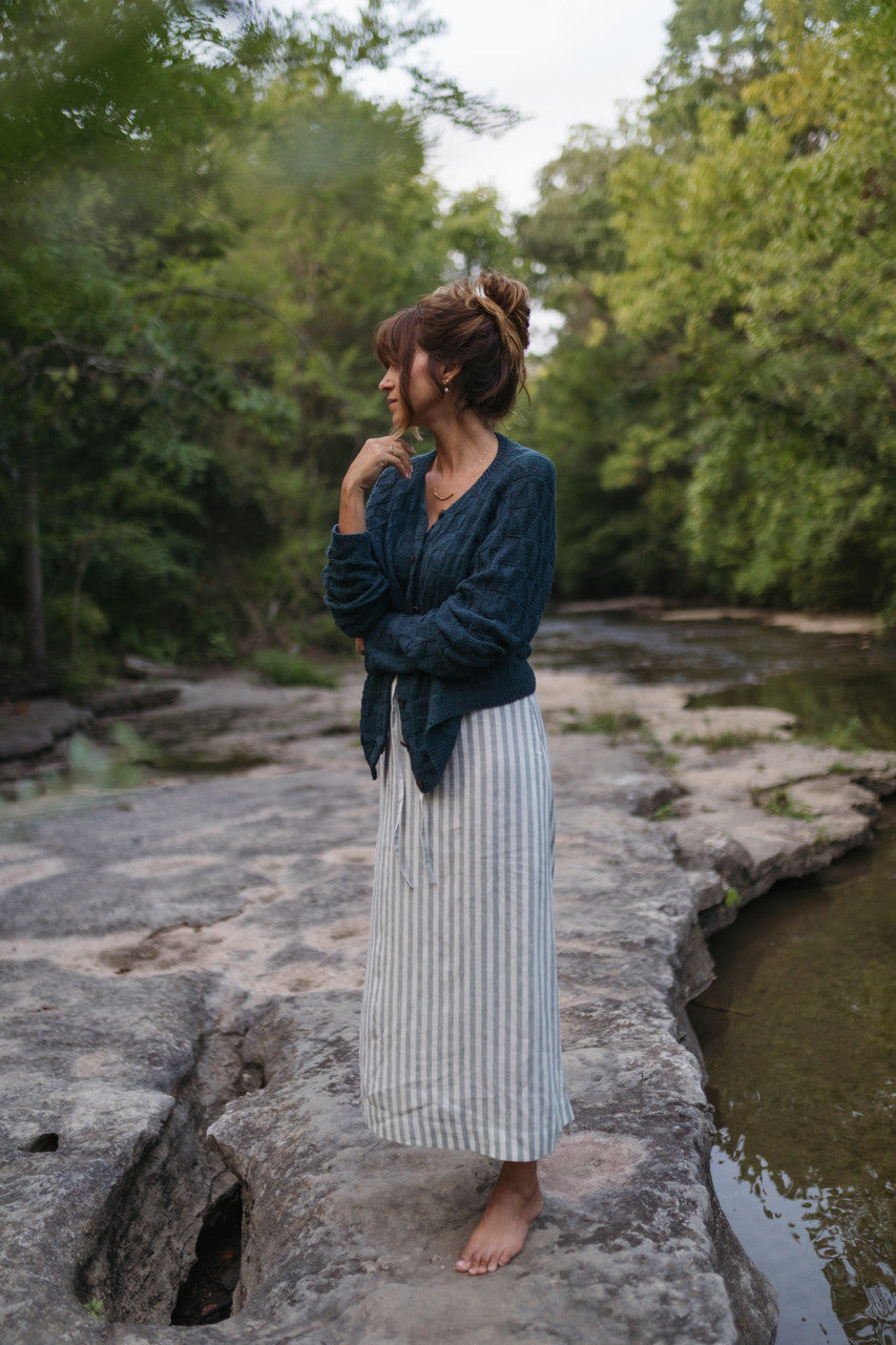 Linen Skirt Set in Green and White Stripe - Pre-Order 2/30