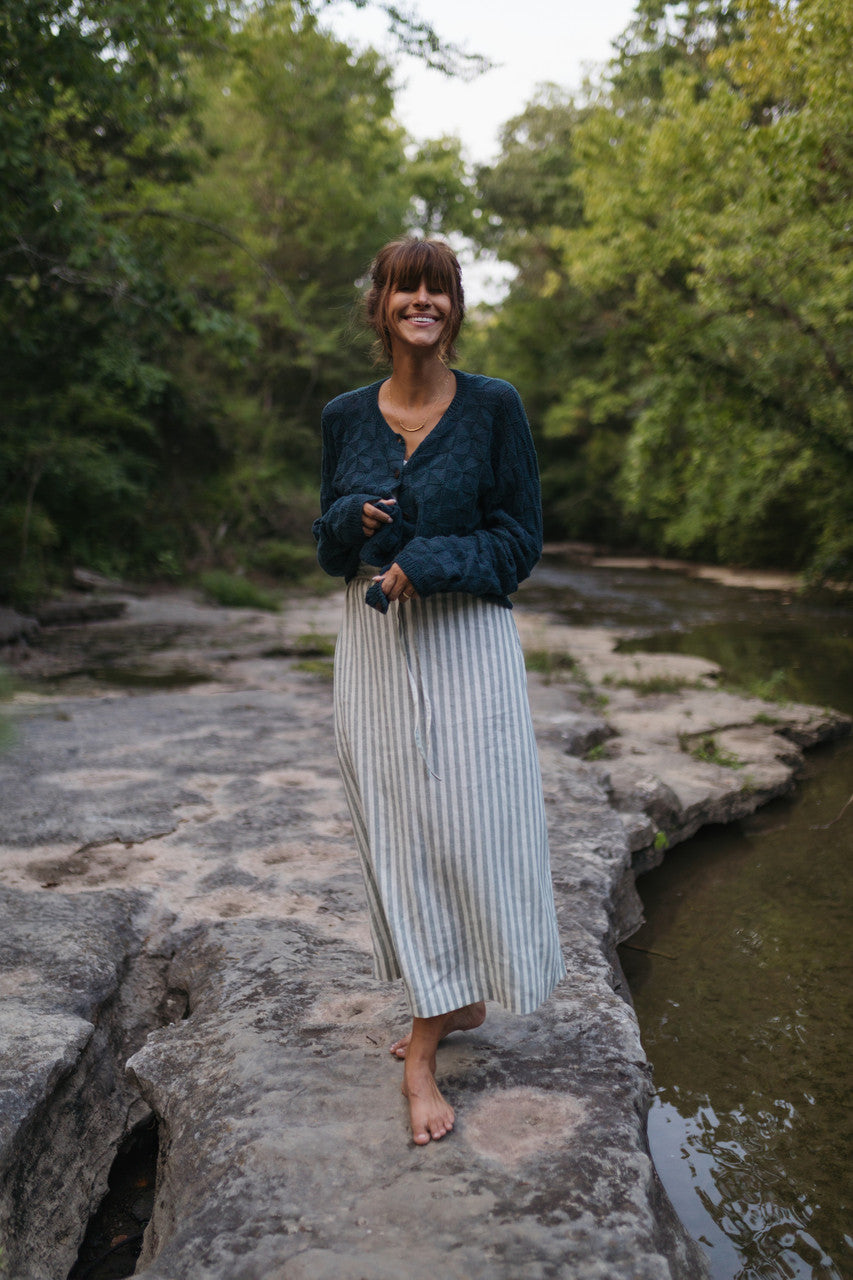 Linen Skirt Set in Green and White Stripe - Pre-Order 2/30