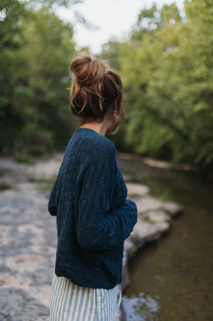 Tina Triangle Knit Cotton Cardigan in Teal