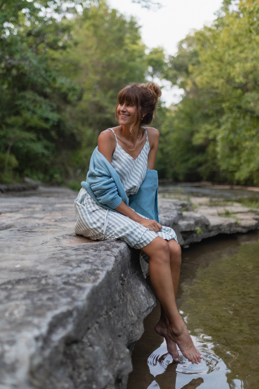 Linen Skirt Set in Green and White Stripe - Pre-Order 2/30