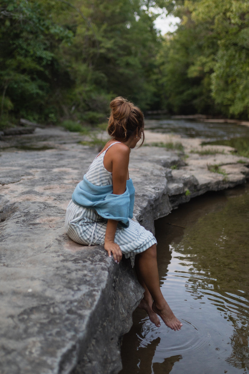 Linen Skirt Set in Green and White Stripe - Pre-Order 2/30