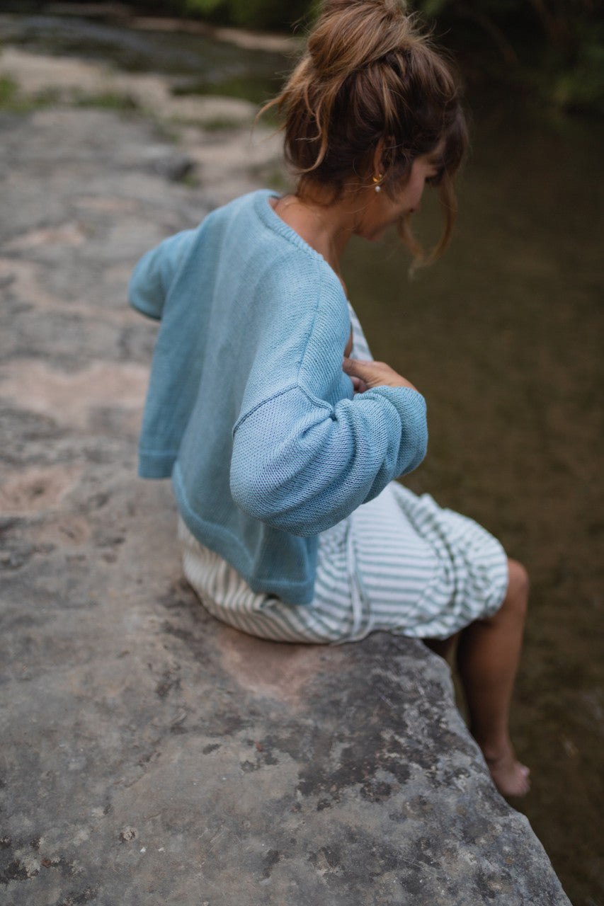 Kim Classic Cotton Cardigan in Light Blue