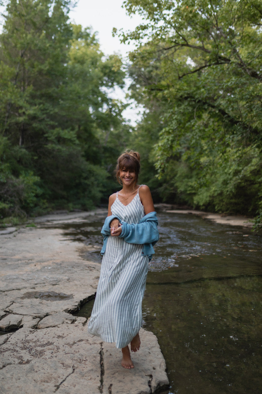 Linen Skirt Set in Green and White Stripe - Pre-Order 2/30