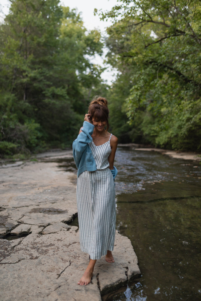 Linen Skirt Set in Green and White Stripe - Pre-Order 2/30