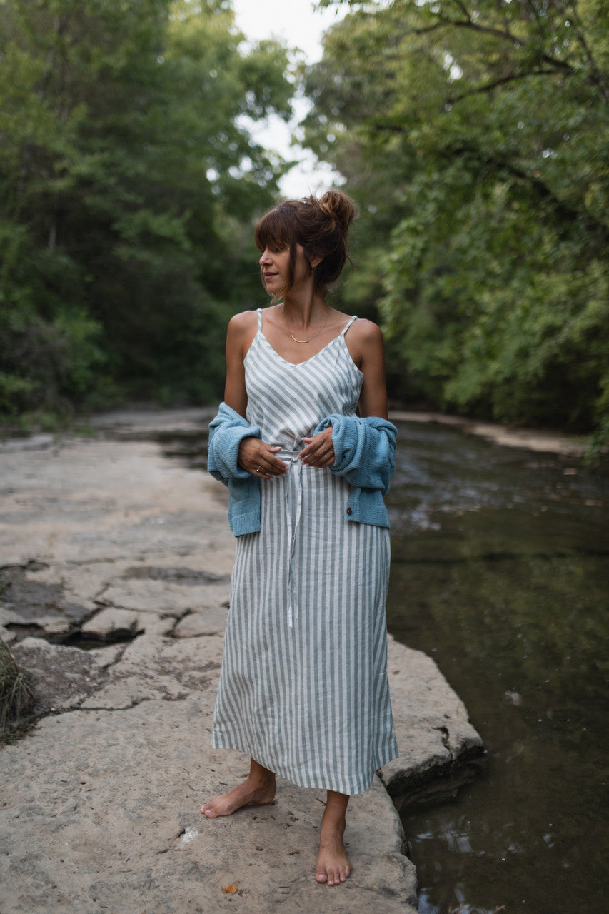 Linen Skirt Set in Green and White Stripe - Pre-Order 2/30