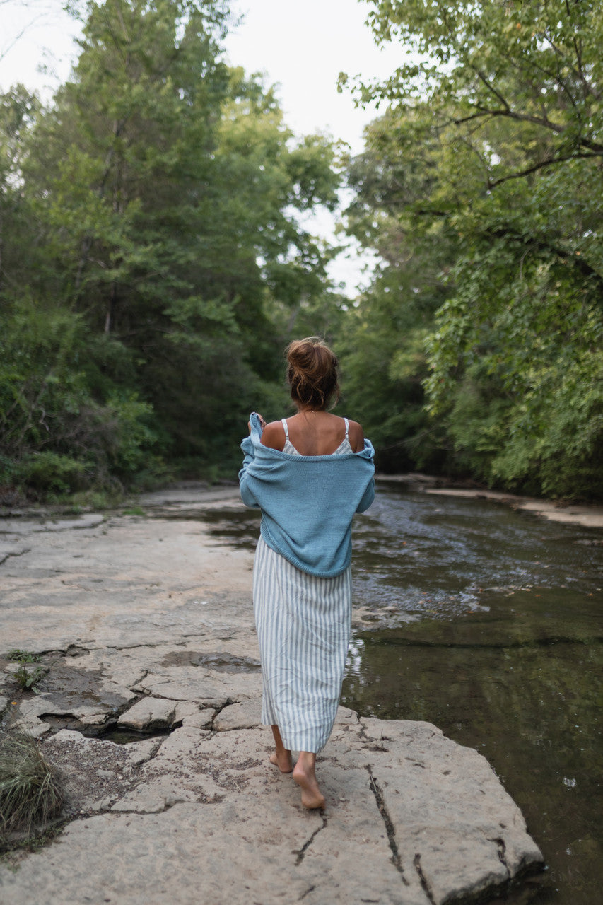 Kim Classic Cotton Cardigan in Light Blue