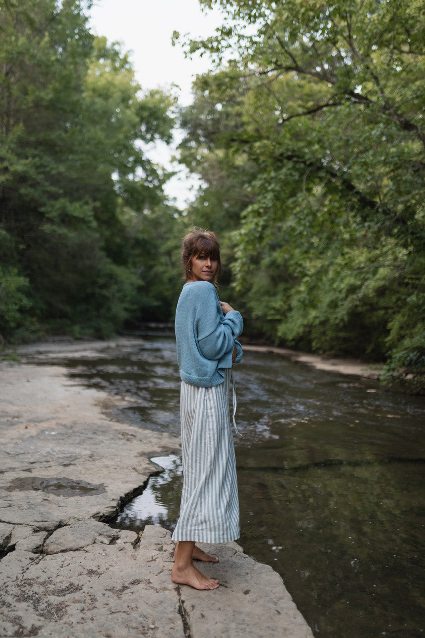 Kim Classic Cotton Cardigan in Light Blue