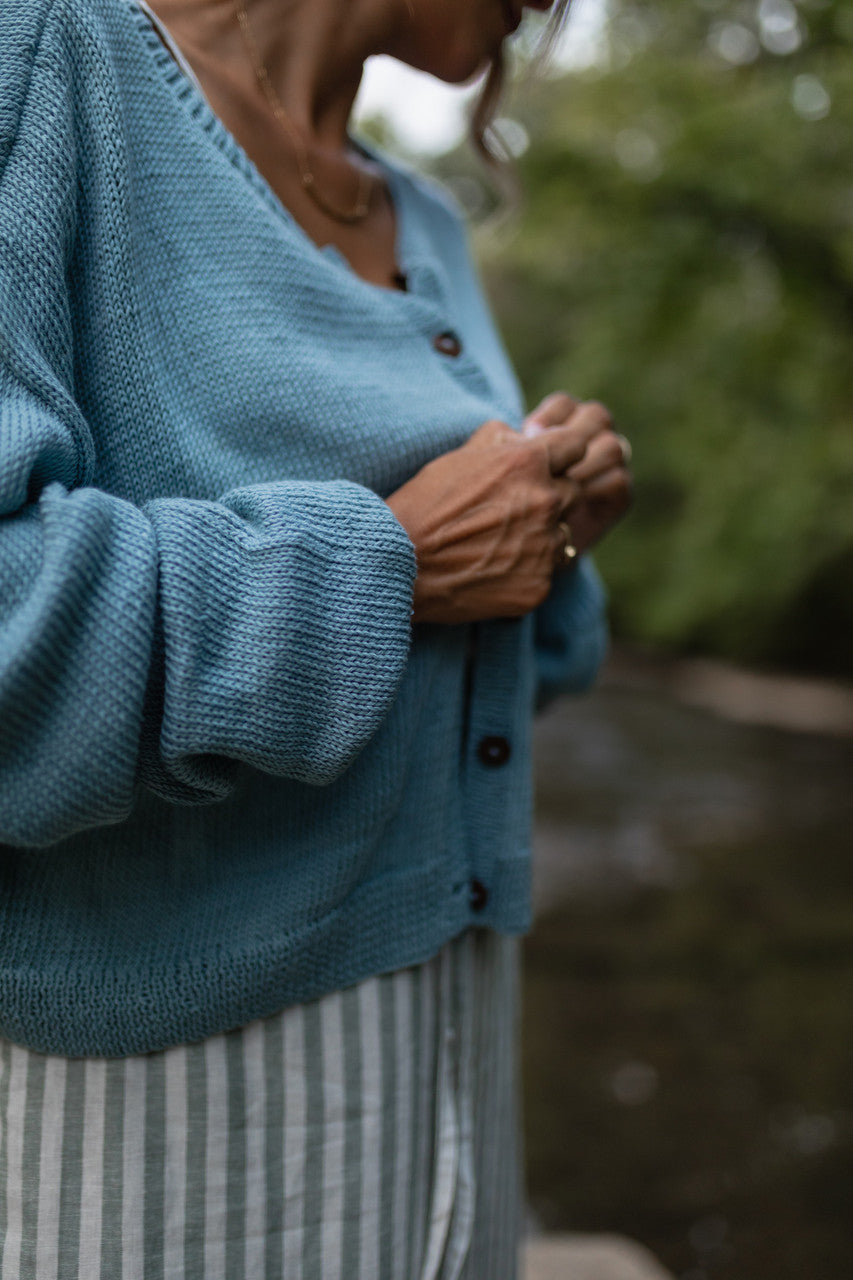 Kim Classic Cotton Cardigan in Light Blue