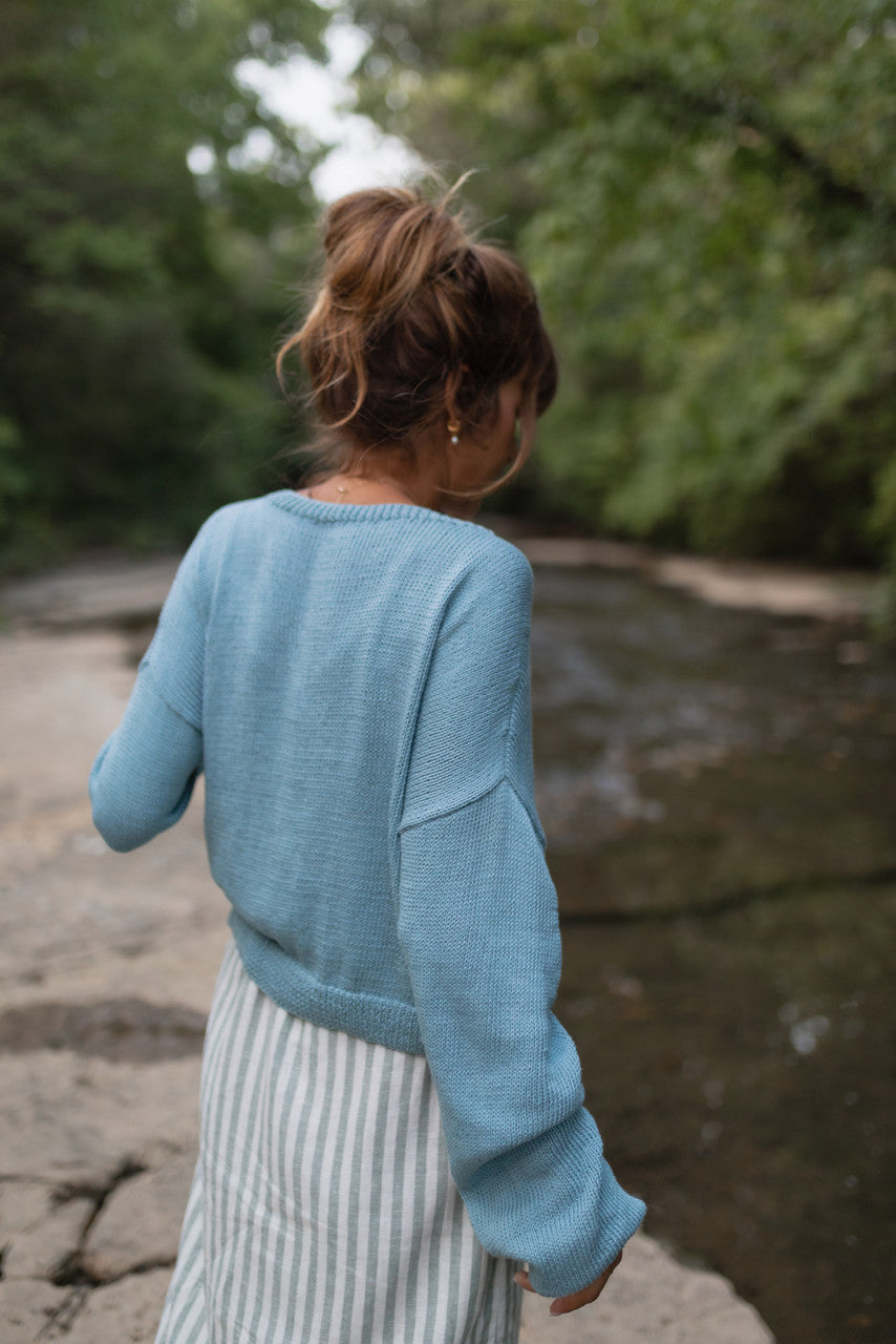 Kim Classic Cotton Cardigan in Light Blue