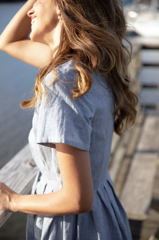 June Dress in Blue/White Small Check