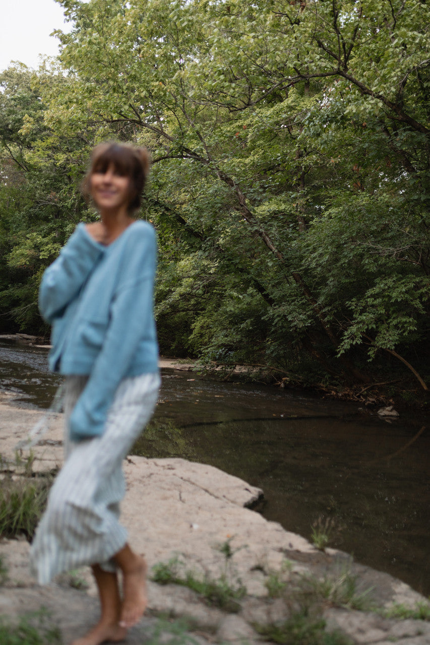 Kim Classic Cotton Cardigan in Light Blue