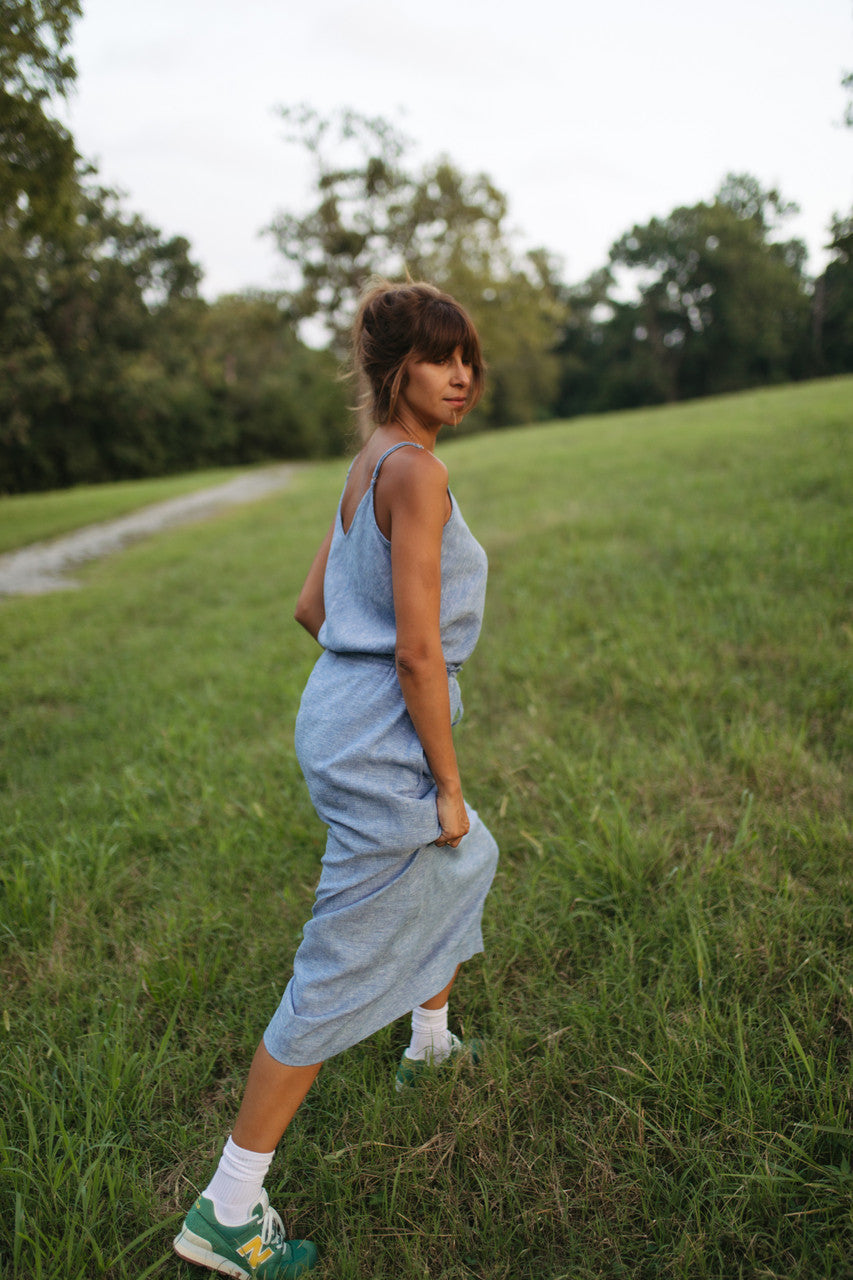 Linen Tank in Light Blue Linen - M