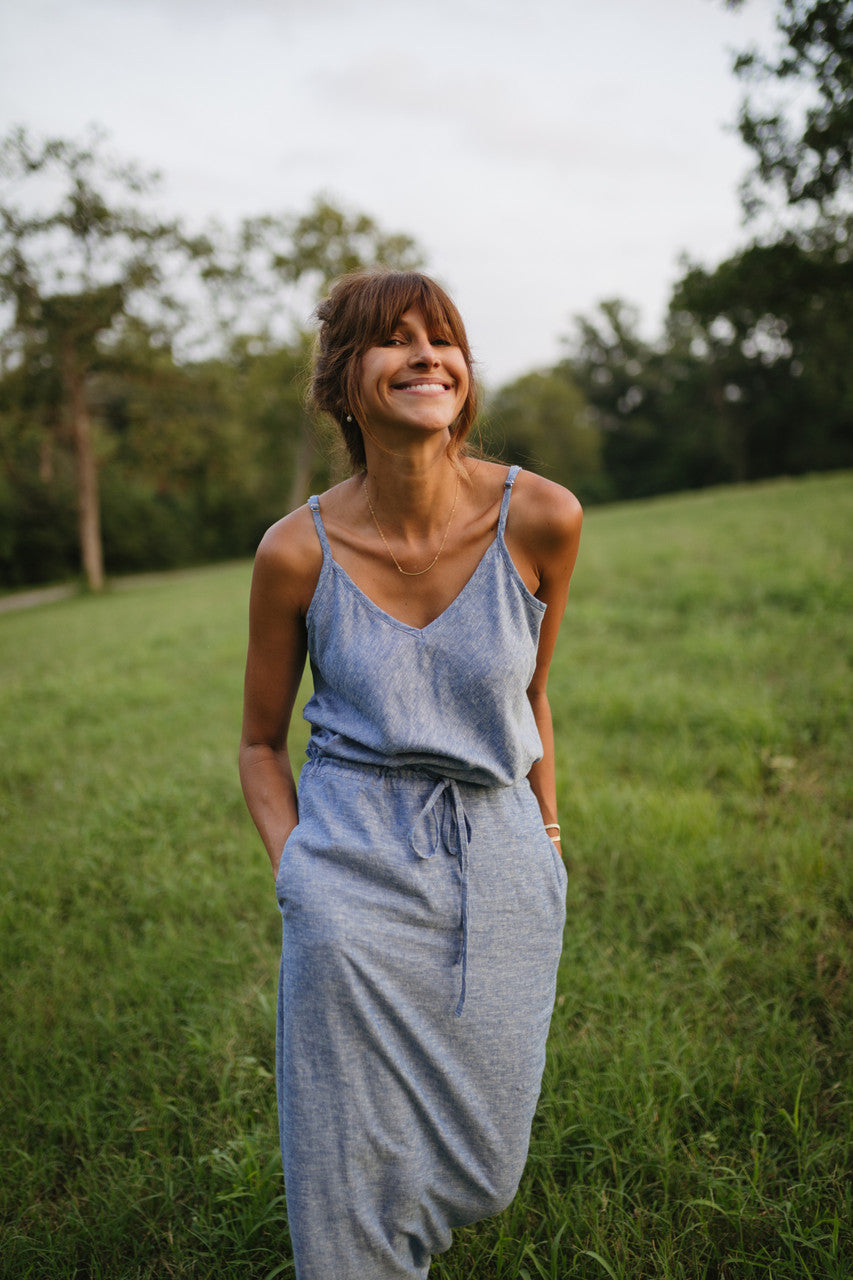 Linen Tank in Light Blue Linen - M