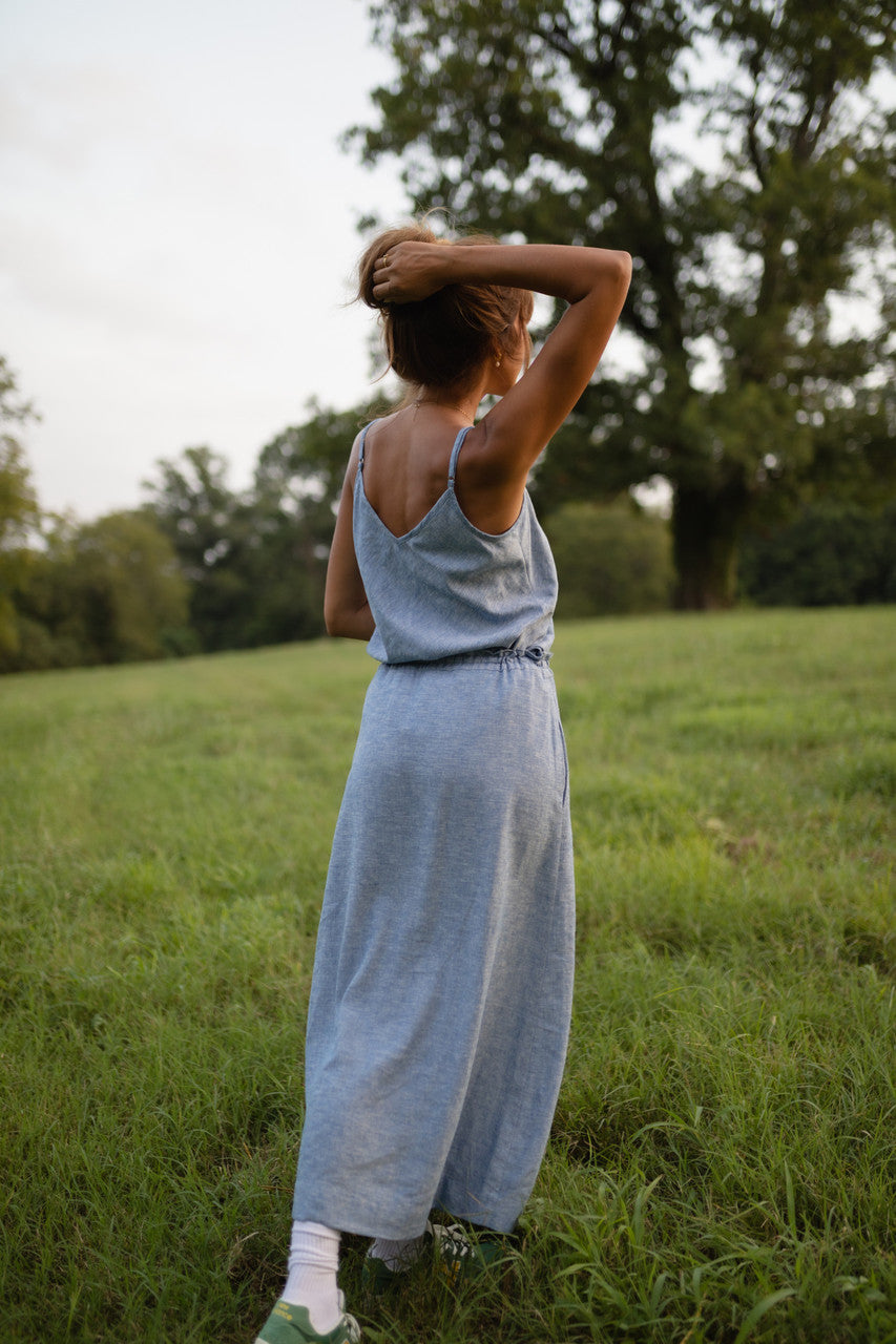 Linen Tank in Light Blue Linen - M