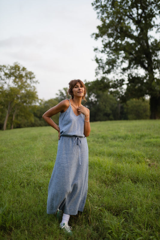 Linen Tank in Light Blue Linen - M