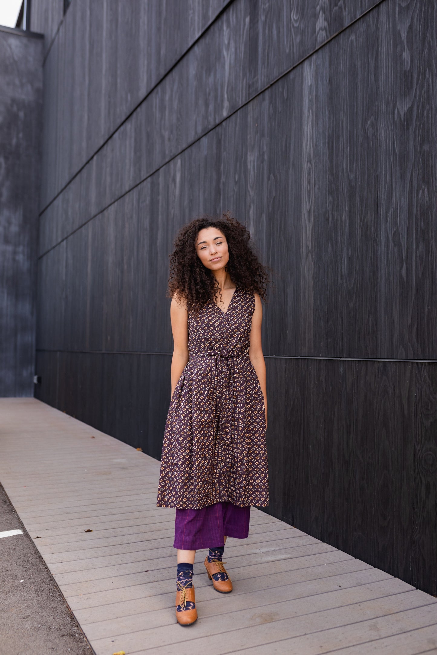 June Dress in Plum Tie Dye Linen