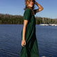 Eloise Handwoven Cotton Dress in Dark Green - XL Left